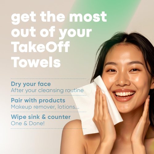 Takeoff Face Towels - Ultra Soft Disposable Makeup Remover Wipes | 10"×12", 150 Count, Compostable