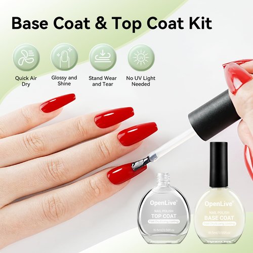 OpenLive Nail Polish Set - Quick Dry Base & Top Coat | 16.5ml High-Gloss Finish for DIY Nail Art