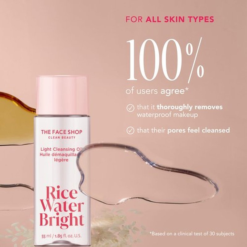 The Face Shop Rice Water Bright Vegan Double Cleanse Trial Set, Travel Size, Foaming Cleanser & Mini Cleansing Oil, Korean Skin Care, Gentle Face Cleanser & Pore Control, Moisturizing Makeup Remover