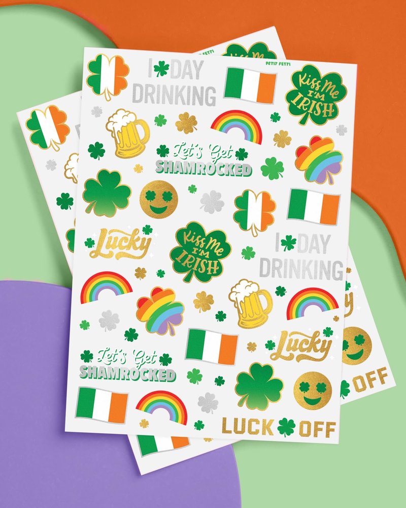 xo, Fetti St Patricks Day Temporary Tattoos - 54 Glitter Styles | Shamrock Supplies, Kiss Me I'm Irish Party, St Patty's Day, Leprechauns Arts and Crafts
