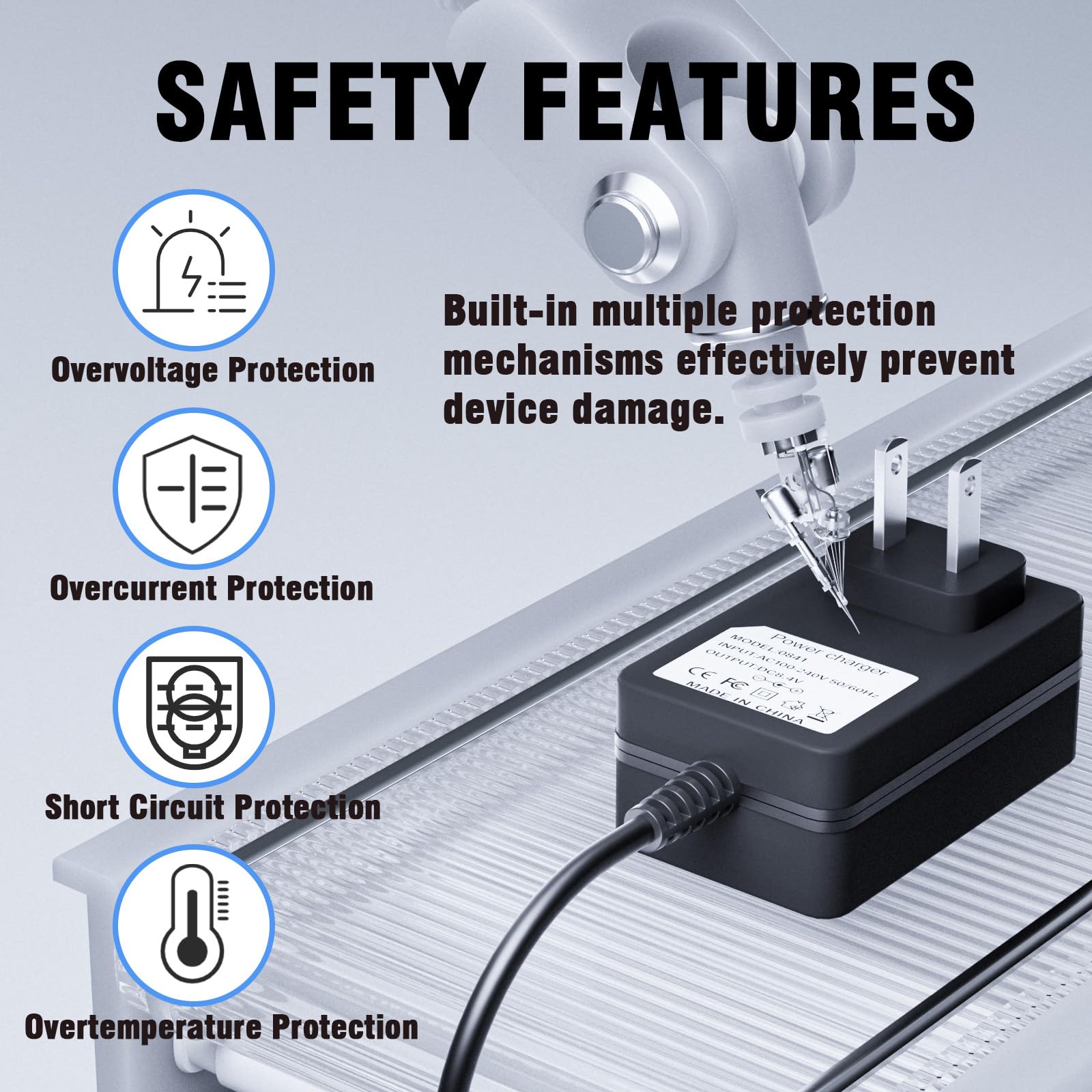 8.4V Adapter Charger Compatible with Casabella 8501010 Spin Scrubber, Power Supply Cord for 7.4V 2000mAh Battery