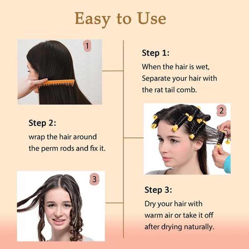 60 Pieces Hair Perm Pods Plastic Perming Rods Cold Wave Rods Curlers Hair Rollers with 1 Pieces Steel Pintail for Hairdressing Styling(Grey, 1.5 Cm/0.59 Inch)