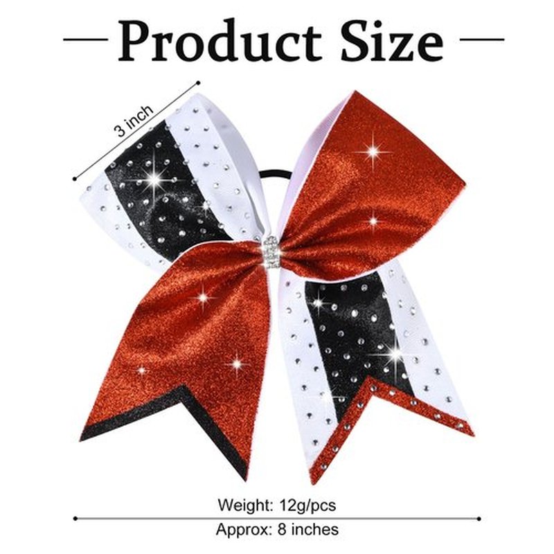 8 PCS Large Glitter Cheer Bows 8" Rhinestones Hair Bows Sparkly Cheerleading Softball Team Bow Hair Ponytail Holder Accessories for cheerleaders football Competition Sports- Red Black