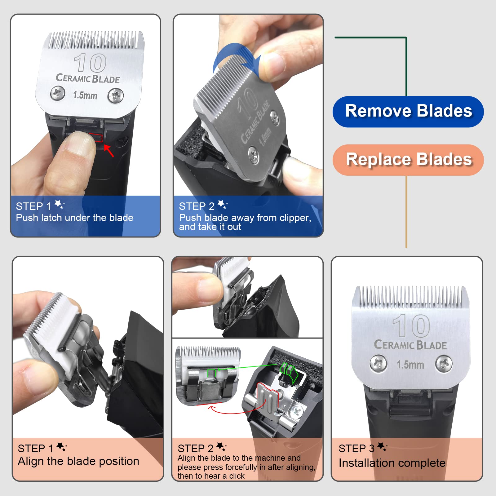 Dog Grooming Ceramic Blades Set,Compatible with Andis,Oster A5,Wahl KM10