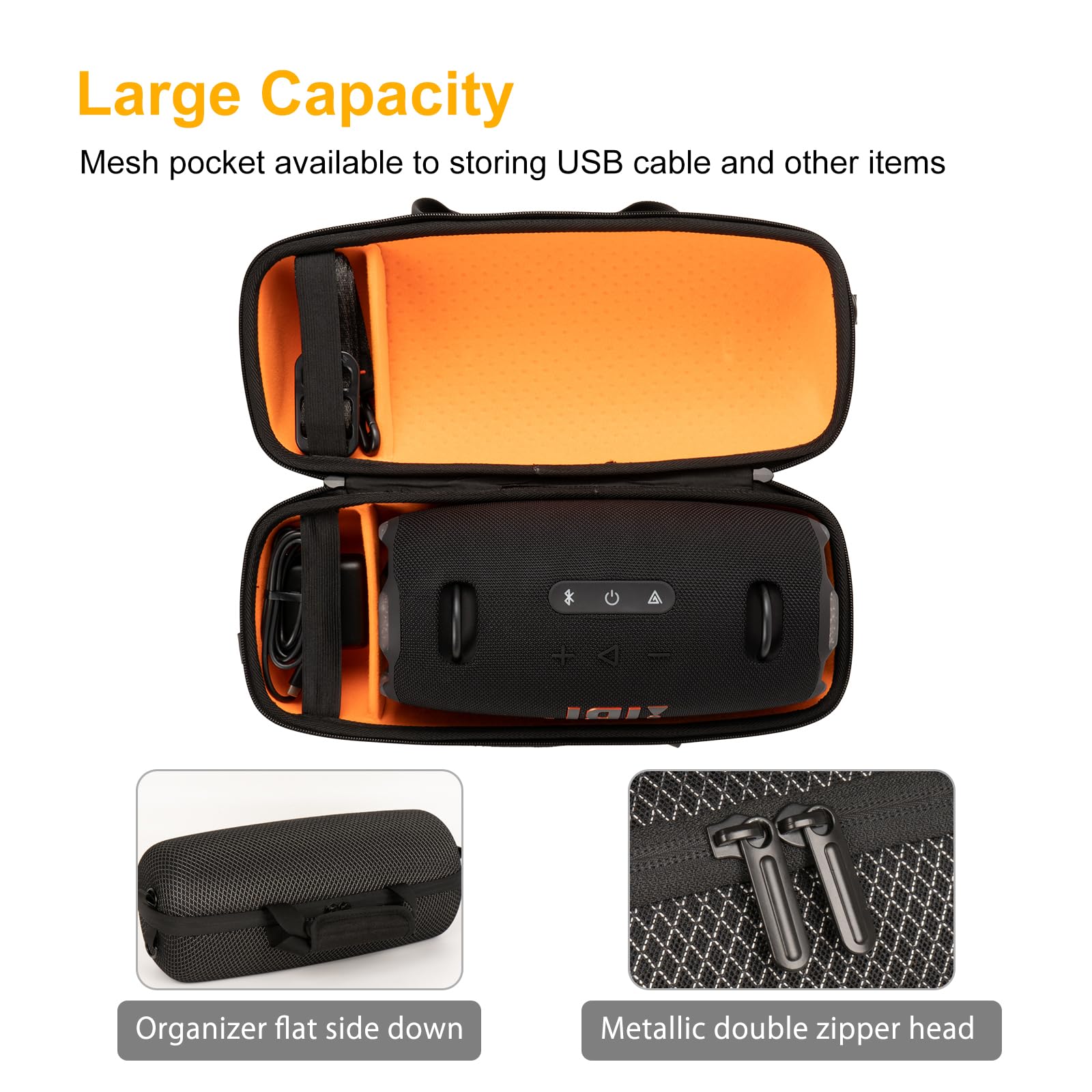 Hard Case Compatible with JBL Xtreme 4/Xtreme 3 Bluetooth Speaker,Travel Carrying Storage Holder Bag with Replacement Shoulder Strap Fit for Charger Adapter and Accessories (Black+White)