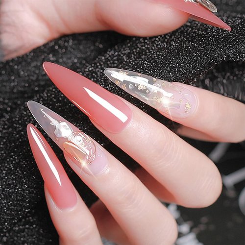 Press On Nails Set with 500pcs Long Stiletto Nail Tips Clear Full Cover 5pcs Nail Glues 1pcs Nail File with Case False Nail Fork Nail Kit Acrylic Nail Kit
