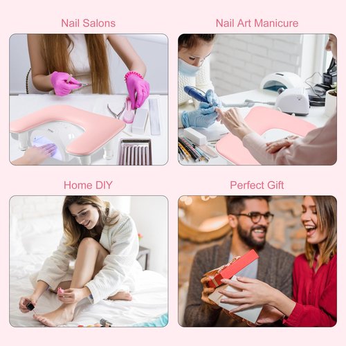 Ruetail Arm Rest for Nails Tech, Adjustable Height Nail Stand Hand Rest, Professional U-Shaped Nail Hand Pillow with 1Pcs Nail Brush, Leather Manicure Rest Stand, Salon Manicurist Essentials (Pink)