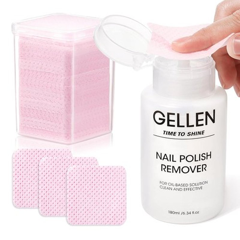 Gellen Nail Polish Remover Kit - Non-Acetone Formula with 200 Lint-Free Wipes | 6.1 Fl. Oz Pump Dispenser