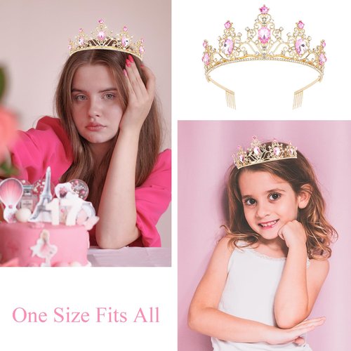 CAVETEE Pink Tiara and Crowns for Women Girls，Princess Tiara Rhinestone Crown Weeding Prom Birthday Queen Crown Headbands Birthday Party Hair Accessories for Girls