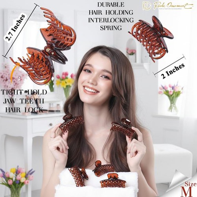 RC ROCHE 6 Pcs Double Claw Hair Clip Tooth Claw Clip Grip Tooth Jaw Clamps Thin Fine Hair Strong Hold No Slip Undo Clutchers for Women, Medium Brown