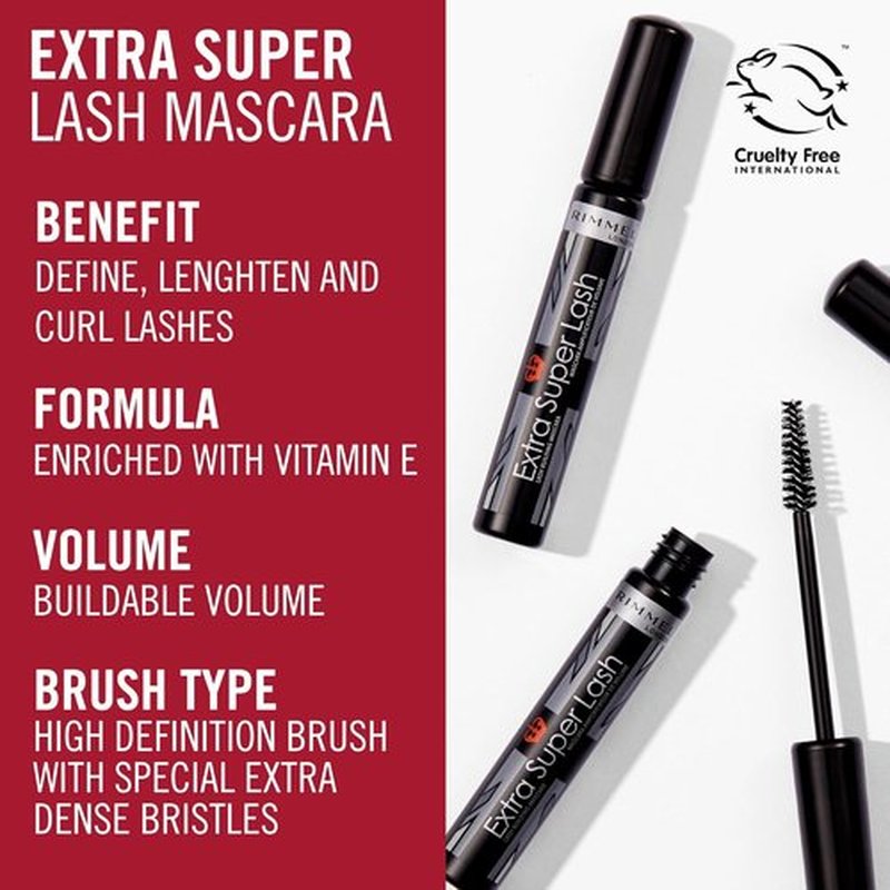 Rimmel Extra Super Lash Mascara - Intense Black Volume & Length | 0.27 Fl Oz
