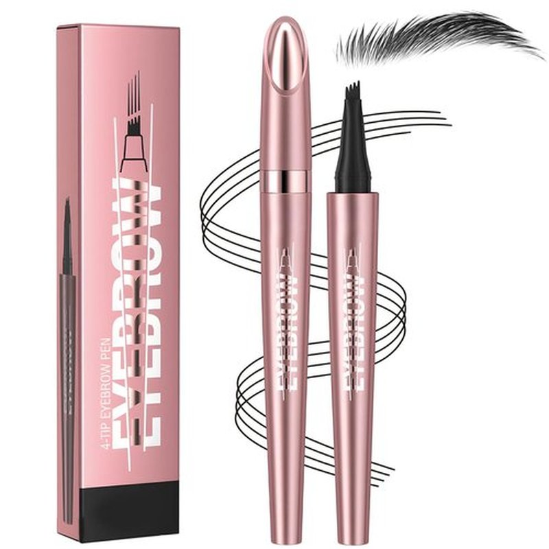 Skiennix Microblading Eyebrow Pen - 4-Tip Waterproof 3D Pencil for All-Day Natural Makeup (Black)