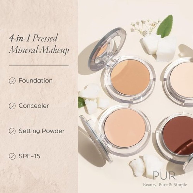 PÜR MINERALS Chisel Brush & 4-in-1 Pressed Mineral Foundation Bundle with SPF 15