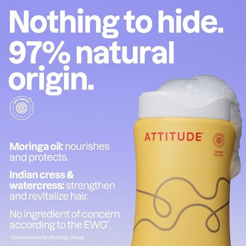 ATTITUDE Nourishing Shampoo - Moringa Oil for Curly Hair | EWG Verified, Vegan, 16 Fl Oz
