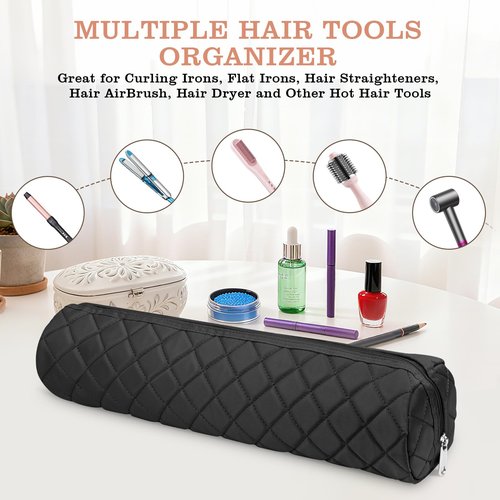 Suafrnut Large Hot Hair Tools Organizer Bag Portable Travel Heat Resistant Storage Case Pouch for Curling Irons, Flat Irons, Hair Straighteners and Styling Tools(17.7" x 3.9")