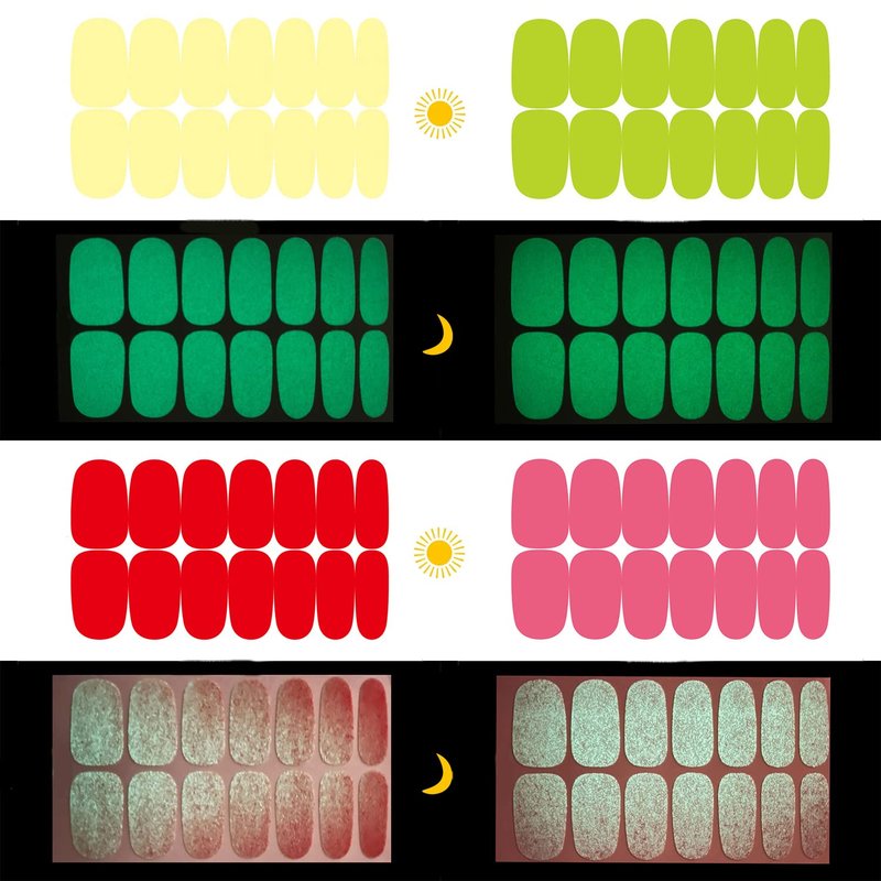 WOKOTO 12 Sheets Luminous Solid Nail Polish Strips with File - Self-Adhesive Glow in Dark Gel Nail Strips Stick On Nails Stickers Full Wraps for Women Nail Art Polish Stickers for Nails