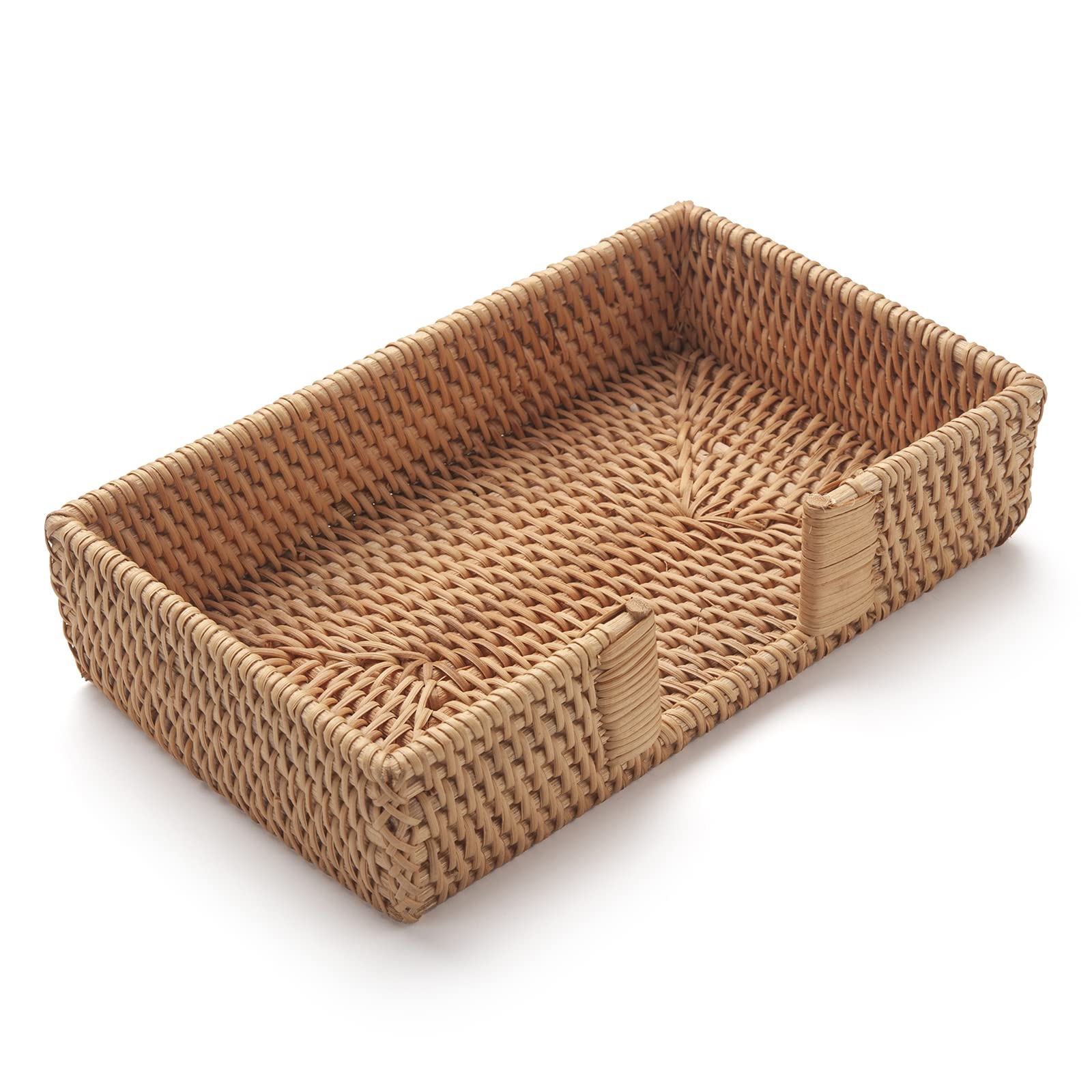 Rattan Napkin Holder Rectangle, 9.5" x 5.5" x 2", Wicker Napkin Tray, Woven Guest Towel Holder for Restaurant/Kitchen/Bathroom Paper Towels for Guests