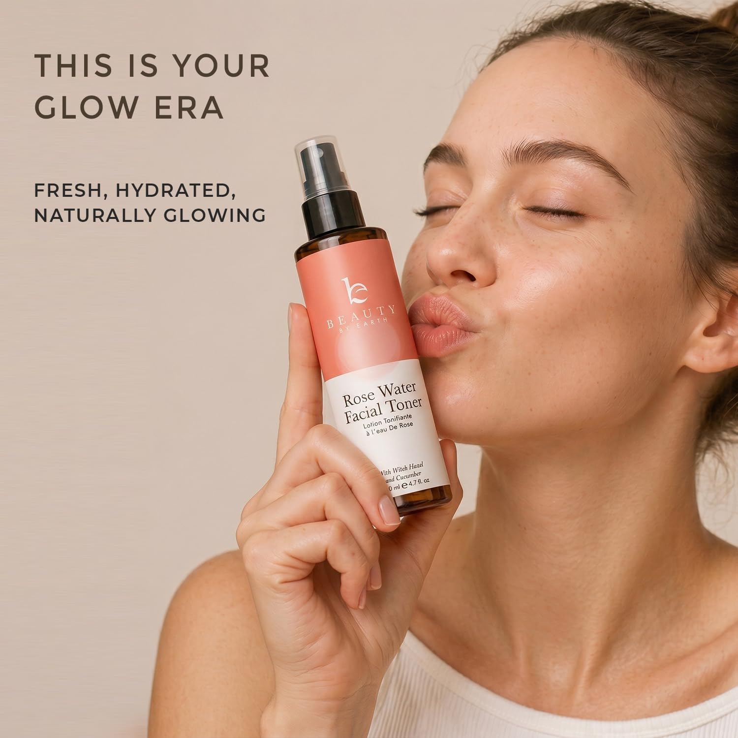 Rose Water Spray for Face - USA Made with Hydrating Natural & Organic Ingredients for Glowing Skin, Alcohol-Free Rosewater Toner Mist with Witch Hazel & Glycerin for Dry and Sensitive Skin