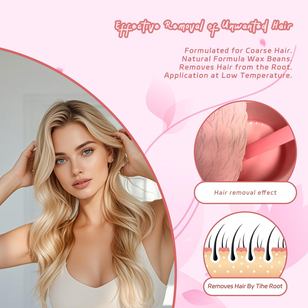 Wax Beads, Hard Wax Beads for Hair Removal, 2.5lb Waxing Beads with Rose Formula for Sensitive Skin Women Men, Brazilian Bikini, Face, Arms, Chest, Back, Legs, Eyebrows