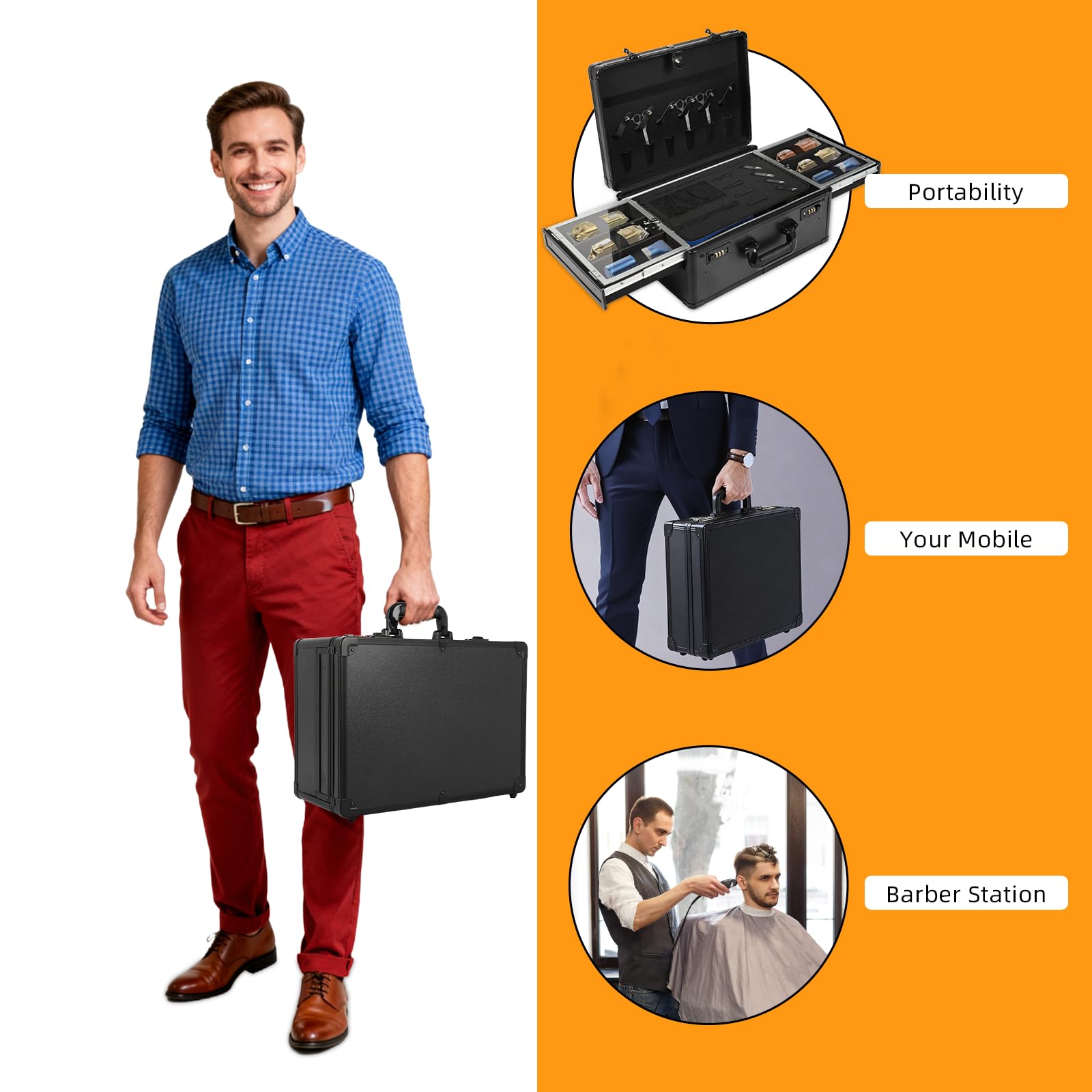 FAHKNS Barber Case, Profesional Barber Travel Case, Barber Box for Clippers and Supplies, Hair Scissors Trimmer Organizer