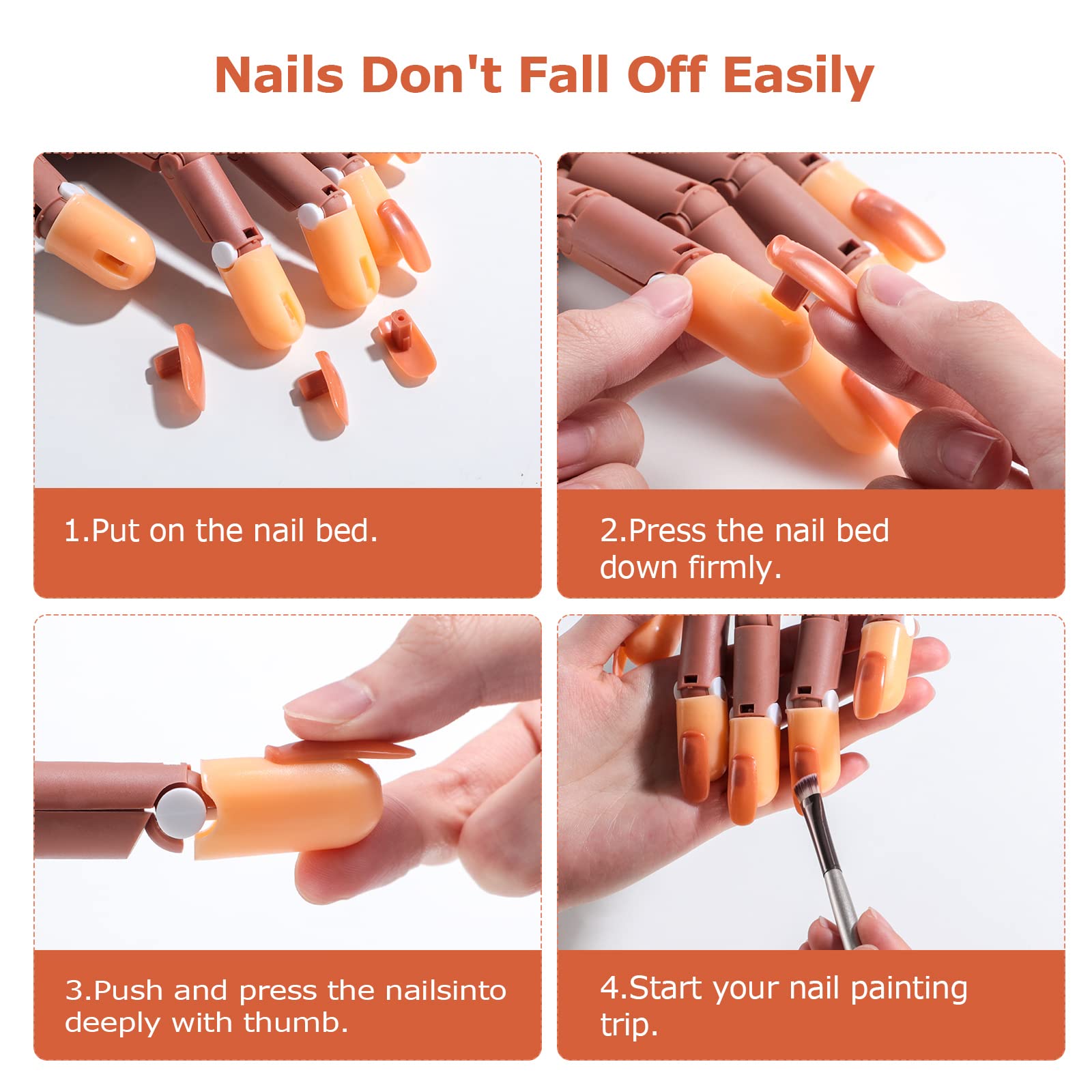 Yiesoum Practice Hand for Acrylic Nails, Flexible Never Fall Off Nail Trainning Adjustable Hands Kits, Fake Hands for Nail Practice, Nail Display Manicure, Movable Nail Maniquin Hand(100PCS Nail Tips)