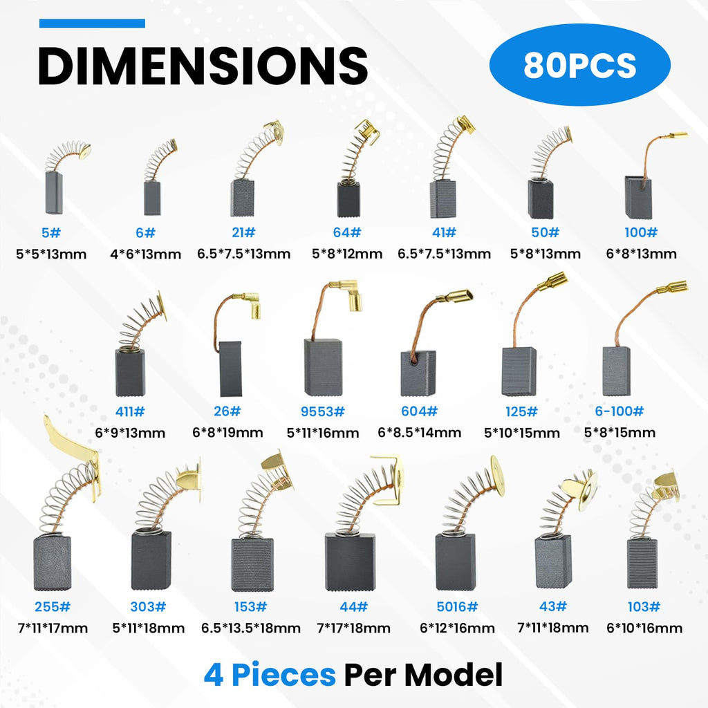 SATUY 80Pcs Electric Motor Carbon Brushes Set, 20 Different Models Carbons Brushes, Carbon Brush Replacement for Carbons Brush Motor Maintenance