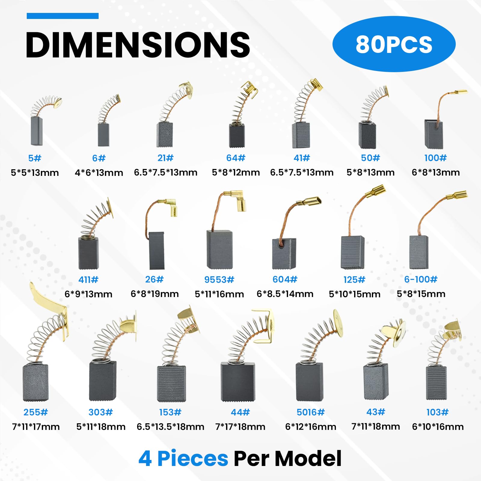 SATUY 80Pcs Electric Motor Carbon Brushes Set, 20 Different Models Carbons Brushes, Carbon Brush Replacement for Carbons Brush Motor Maintenance
