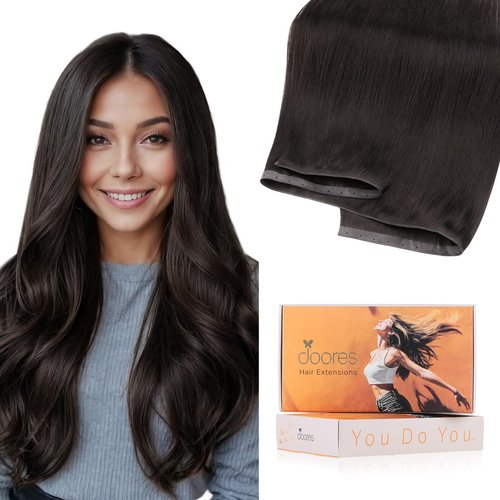 DOORES Butterfly Weft Hair Extensions Human Hair, Dark Brown 18 Inch 100g, Hand Tied Double Layered PU Extensions with Micro Beads