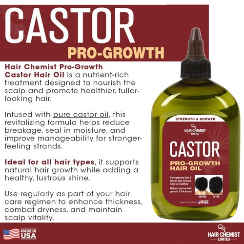 Hair Chemist Pro-Growth Natural Castor Hair Oil, Large 12 oz. - Strengthening & Growth Stimulator for Hair Growth