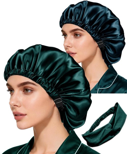 Hair Bonnets 3Pcs Satin Bonnet for Sleeping Silky Bonnets Womens Silk Bonnet Night Caps Curly Hair Sleep Cap for Women