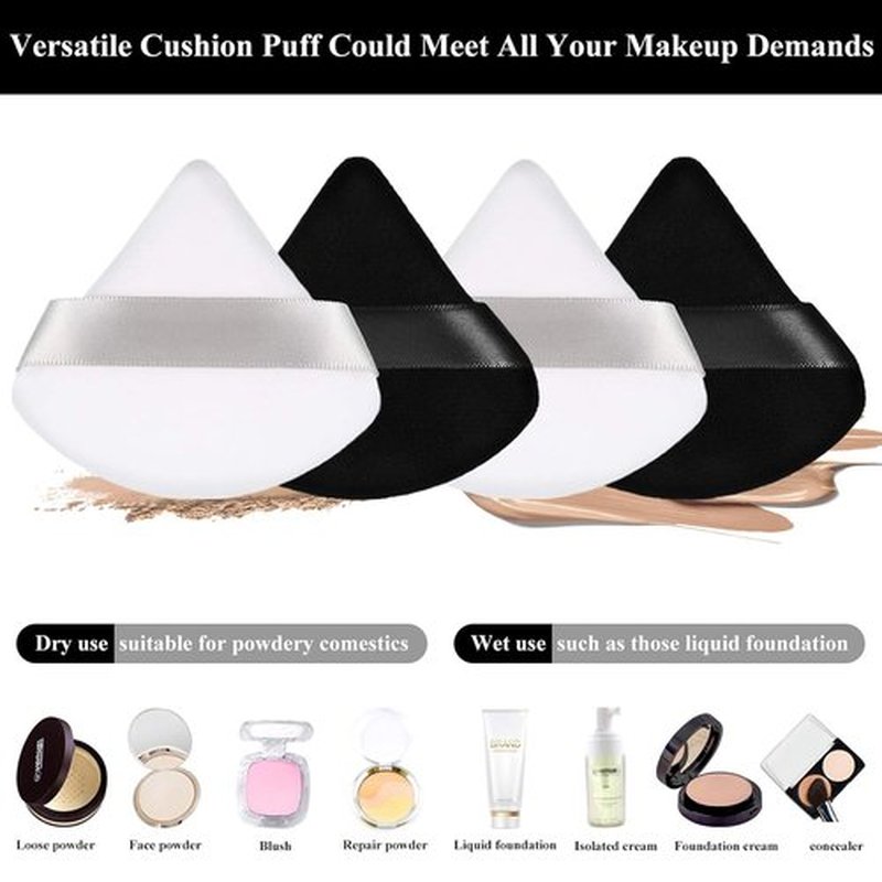 Maitys Powder Puff - 12 Soft Triangle Makeup Sponges for Loose Powder | Washable & Reusable (Black & White)