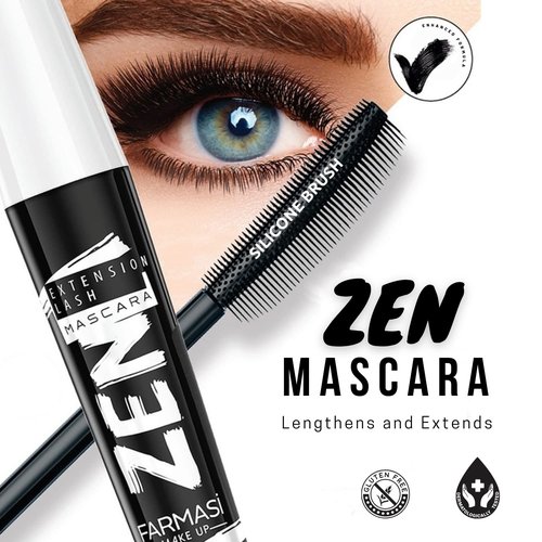 FARMASi Zen Extension Lash Mascara, Lengthening & Volumizing Effect, Clump-Free Definition, Smudge-Free Wear, Silicone Brush for Separated Fuller-Looking Lashes, Blackest Black, 0.27 fl oz