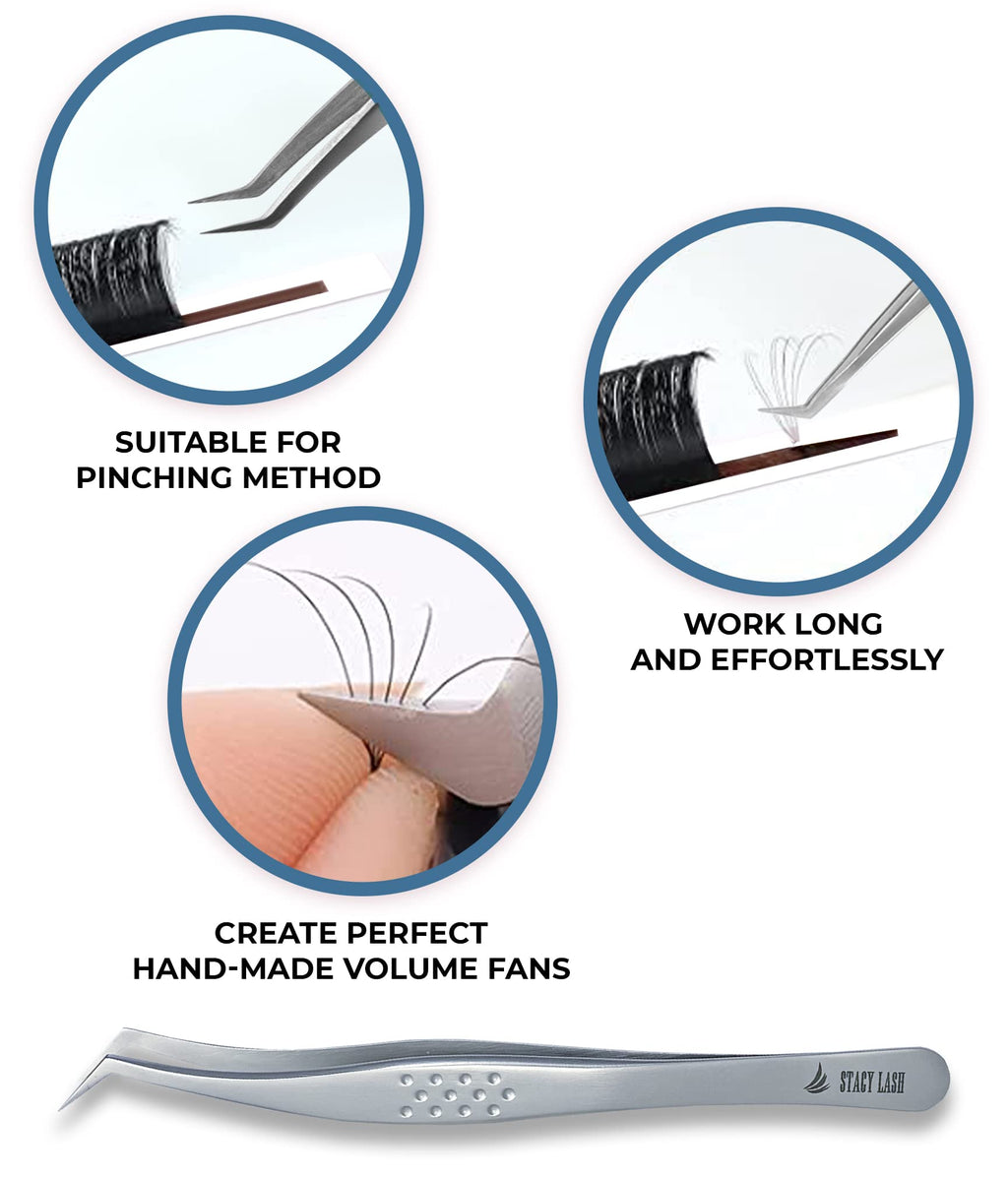 Stacy Lash STL-14 Curved Eyelash Extension Tweezers/Supplies for Classic Extensions & Volume Premade Fans/Precision Tools for False Lashes Application/Eyelashes Applicator/Beauty Accessories