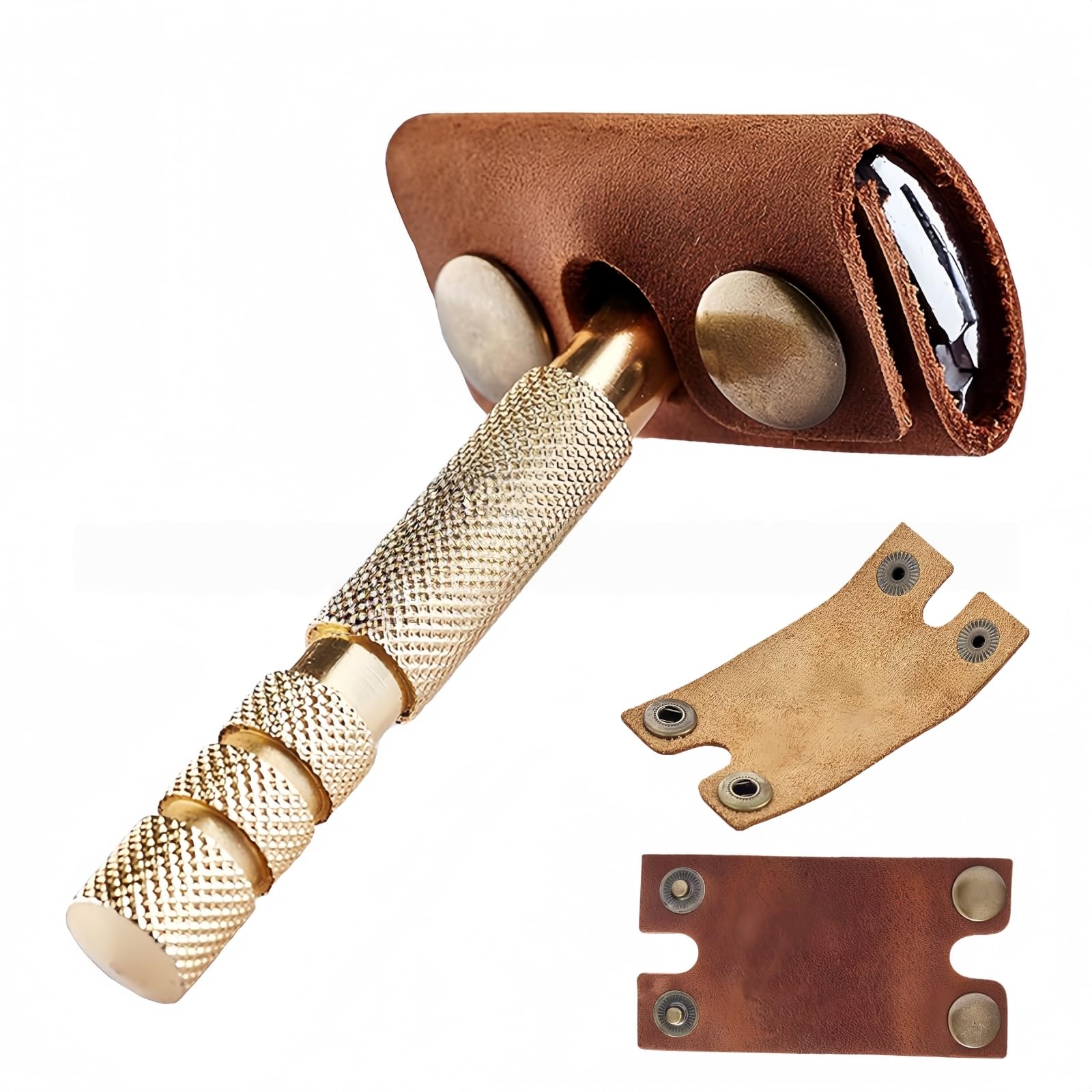 Genuine Cowhide Leather Case for Manual Safety Razor, Double Edge/Butterfly Razor Head Protective Cover, Travel Portable Shaving Razor Accessories (Standard)