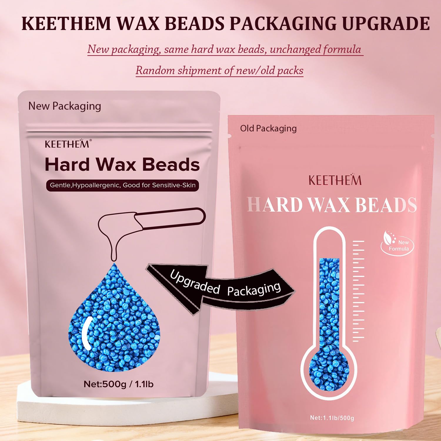 Keethem Hair Removal Wax, 1.1lb/17.6oz Waxing Beads for Sensitive Skin, Full Body Hard Wax Beans with 20 Wax Sticks for Women Men Bikini Brazilian, Armpit, Back and Chest Waxing