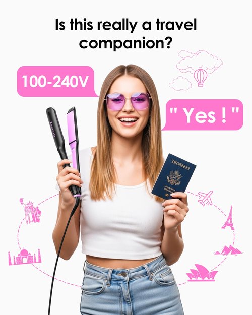 1.75 Inch Hair Straightener for Women, Ionic Flat Iron Hair Straightener with Professional Ceramic Coated, 9 Smart Temps Control, 20s Fast Heat-Up, Auto Shut-Off & Dual Voltage Purple