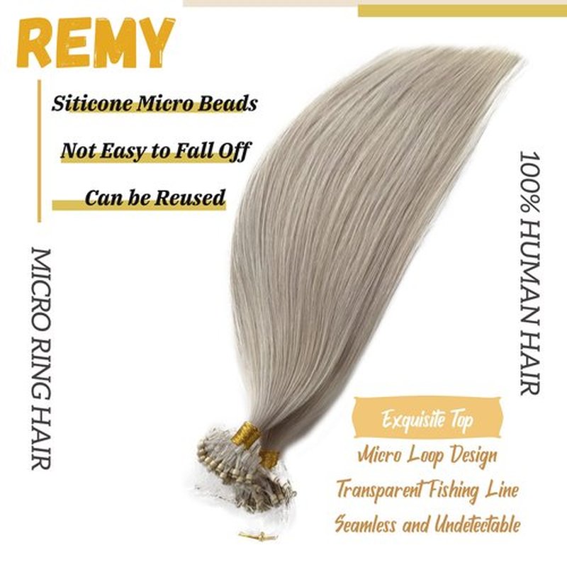 Straight Real Hair Extensions Micro Loop Ice white Human Hair Ice White Blonde Hair Extensions Mciro Links Remy Human Hair 50 Grams Micro Beaded Hair Extensions for White Women