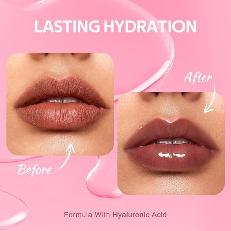 Color Nymph Lip Oil & Lip Gloss Set, Hydrating Non-Sticky Lip Makeup, Nourishing Lip Care with Jojoba Oil & Hyaluronic Acid, Glossy Pigmented Finish, #06 Dark Coffee