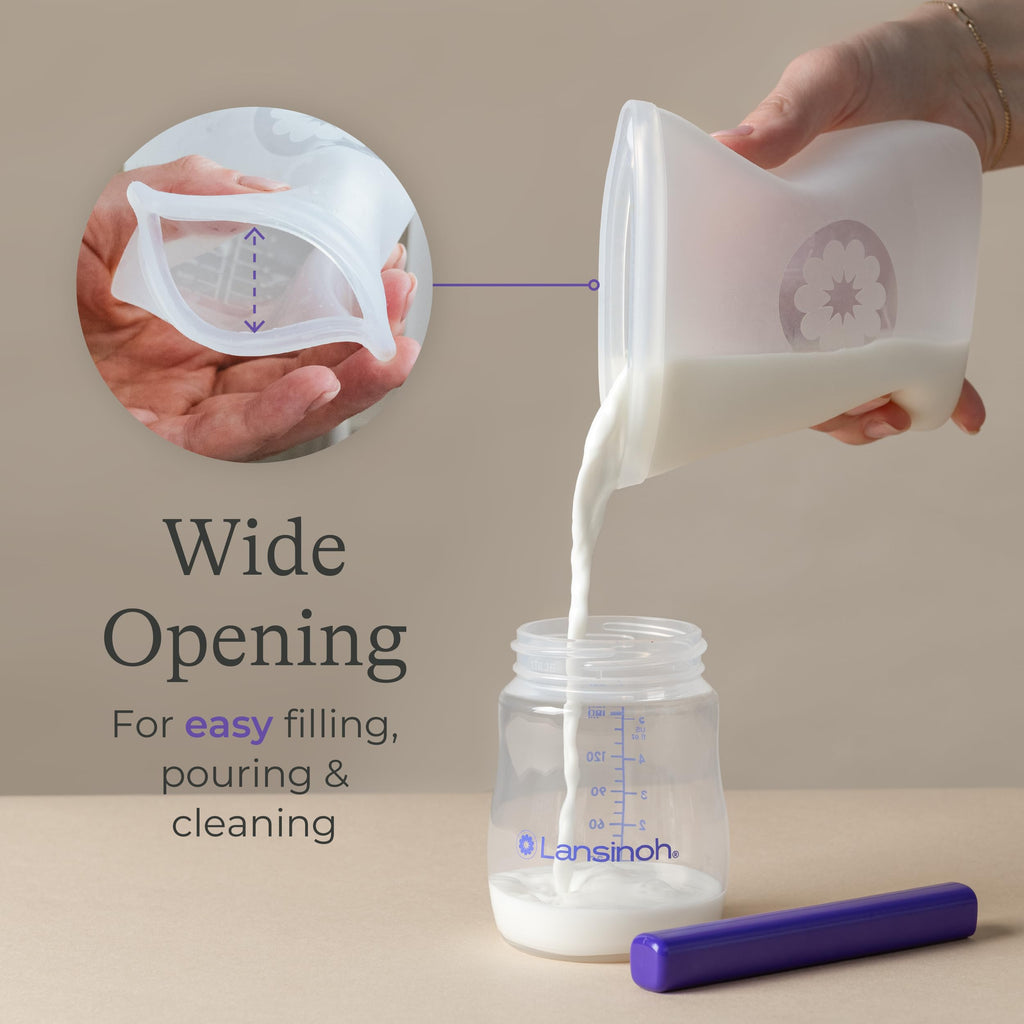 Lansinoh Silicone Breastmilk Storage Bags, Reusable Leakproof Milk Storage Bags with Double Seal, Dishwasher & Sterilizer Safe, 8 oz, 5-Count, BPA Free Breastfeeding Essentials