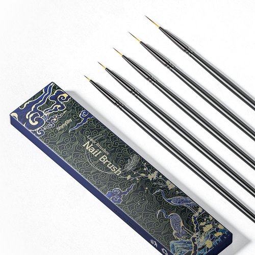 ShynyShy Nail Art Brushes for Nail Art, Liner Brush, Nail Brush Set, Ultra Fine Nail Art Brush Set, 5 PCS Nails Design Tools, Detailed/Dot Plotting Tools 0.23/0.35/0.47/0.71/0.94inch (Black)