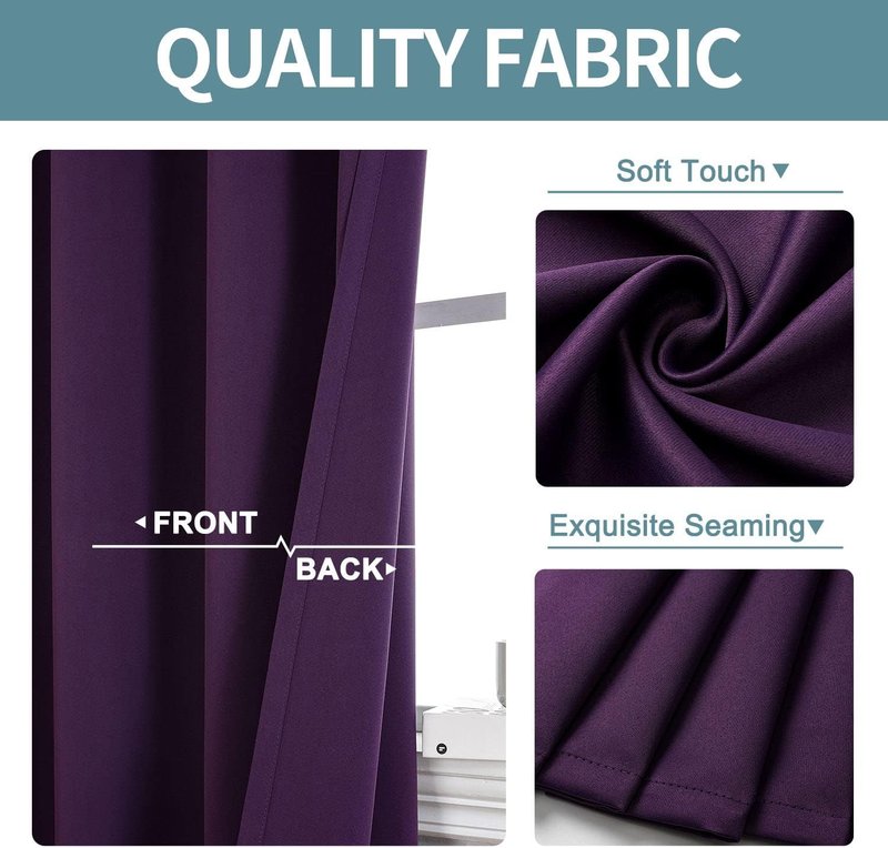 ChrisDowa Grommet Blackout Curtains - Thermal Insulated Room Darkening Panels, Royal Purple, 42"W x 63"L