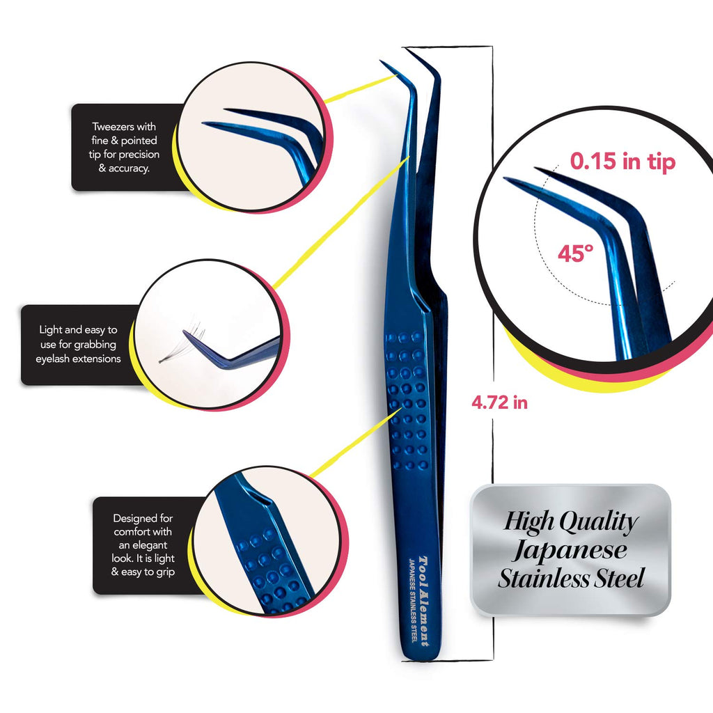 Tool Alement Japan Eyelash Tweezer,Stainless Steel Plasma Coating 12cm 45 Degree Angle Eyelash Extension Tweezers BL-JP12-4004