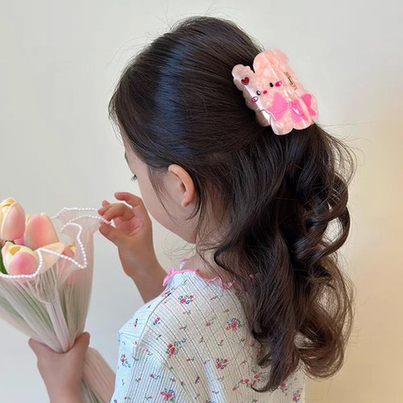 Rabbit Hair Claw Clip Acetate Strong Grip Hair Jaw Clip 3.35 Inch Cute Animal Hair Claw Clamp for Women Girls, Pink&Rose Red