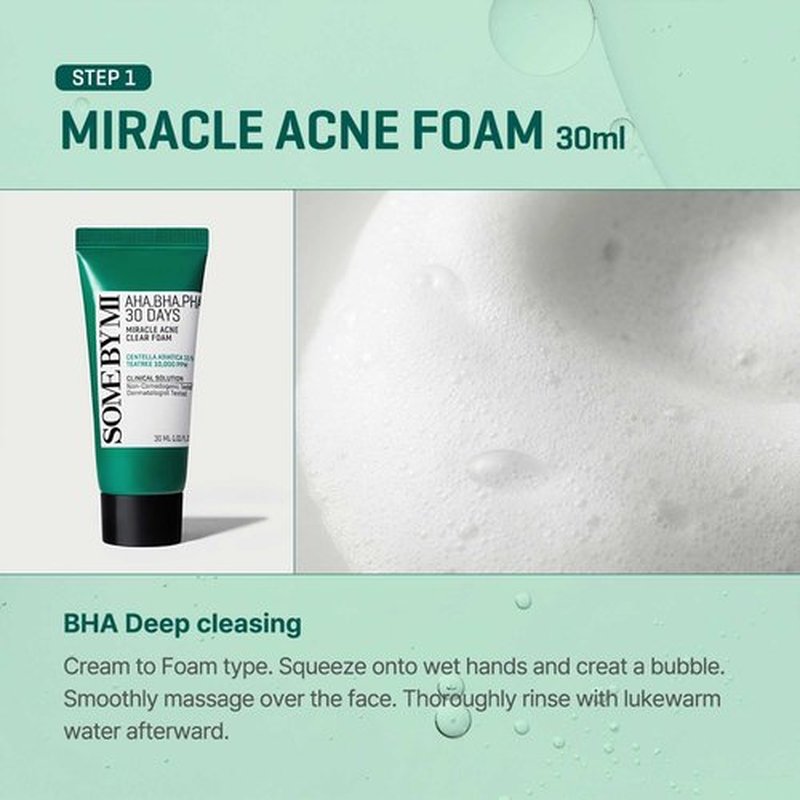 SOME BY MI AHA BHA PHA 30Days Miracle AC SOS Kit - Toner 1.01Oz, Serum 0.33Oz, Cream 0.7Oz, Foam 1.01Oz - Mild Exfoliating Daily Skin Care Set - Skin Wastes, Sebum, Oiliness Care - Korean Skin Care