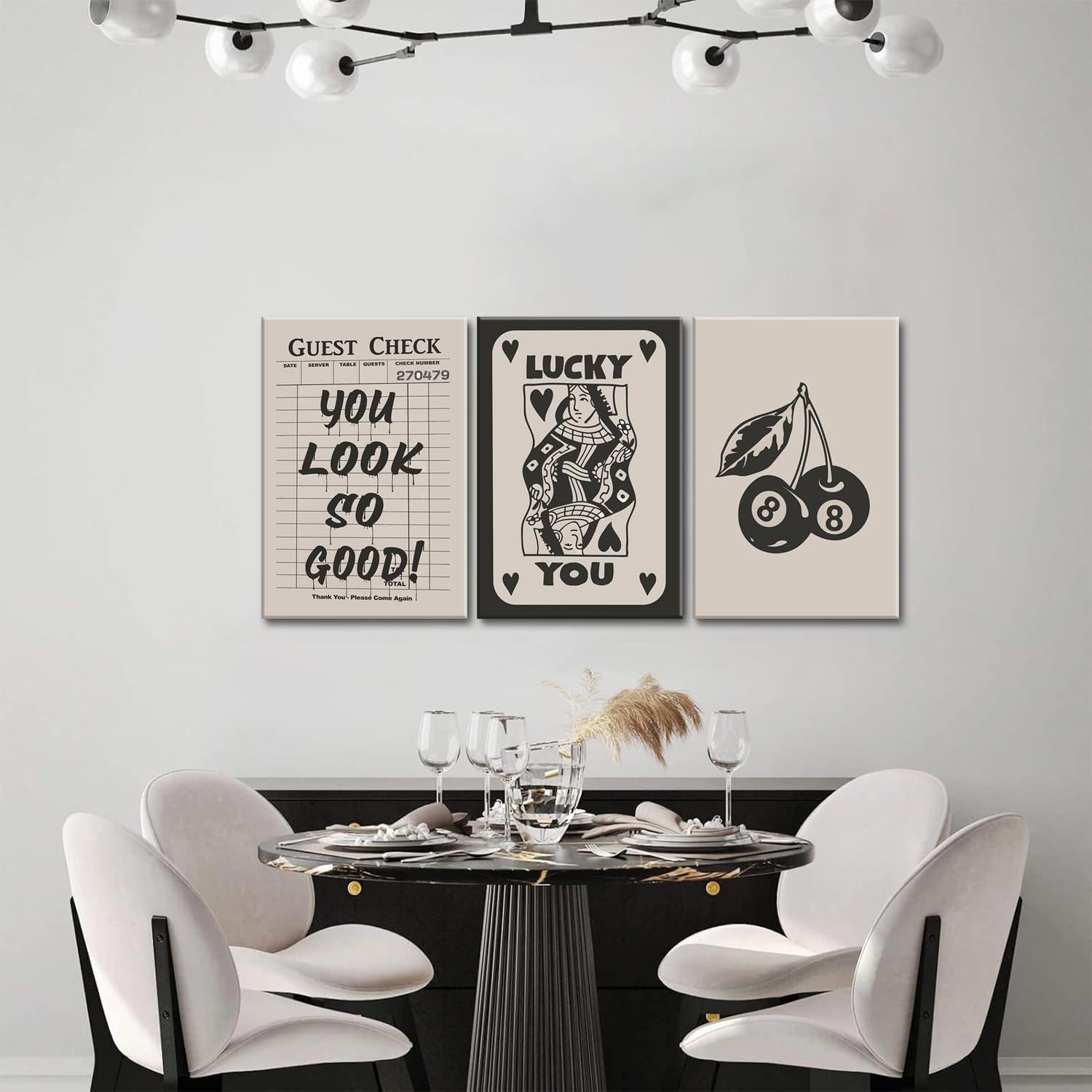 Fashion Poker Framed Canvas Wall Art Set of 3 - Vintage Queen & Lucky You Poster Prints | Aesthetic Black Art for Bedroom & Living Room - 12x16''