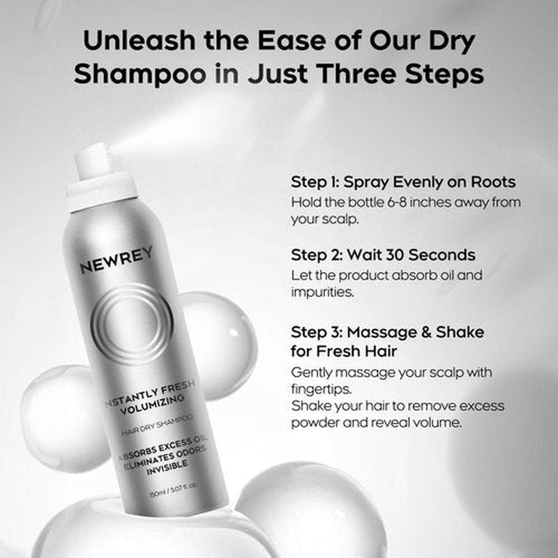 NEWREY Dry Shampoo Spray for Women & Men - Freshens hair, Residue-Free, Volumizing Formula with Rice Starch - Absorbs Oil, Eliminates Odors - 5.07 oz-fresh