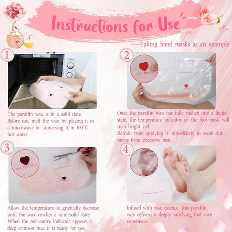 4 Pairs Paraffin Wax Gloves & Socks Set - Rose Scented at-Home Spa Intensive Moisturizing Therapy, Autumn Winter Night Care for Dry Cracked Rough Skin, Hand Foot Deep Hydration Softening Treatment