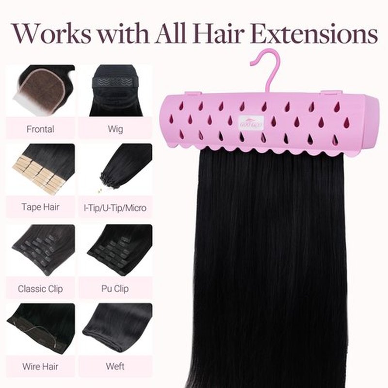 GOOGOO Hair Extension Holder Stand for Styling, 5 Installation Modes With Tool, Pink Hair Extension Holder Designed to Securely Hold Your Extensions for Washing, Styling, Packing and Storing
