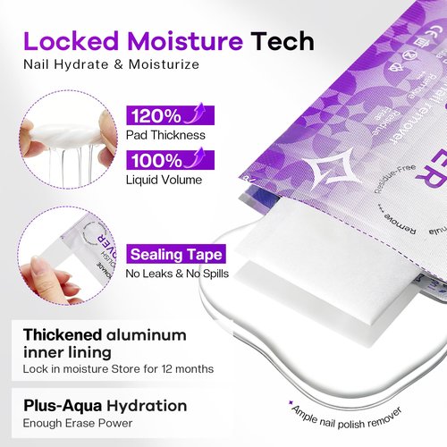 Glamonade Nail Polish Remover Pads: Acetone Gel Nail Polish Remover Wipes 50 PCS Professional Individually Wrapped Wet Wipes Rapidly Remove Gel/Fingernail Polish Travel Kit for Home & Salon Supplies
