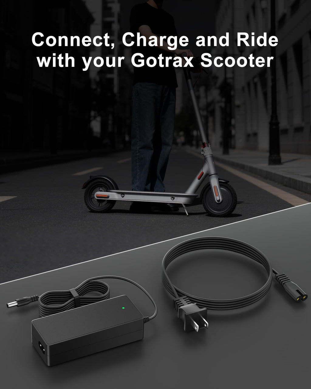 VHBW 42V 2A Electric Scooter Charger–Compatible with GoTrax GXL V2, Apex, XR Ultra, Electric Scooters with 36V Lithium Battery - Round DC Plug (Not 3-Prong or XLR)